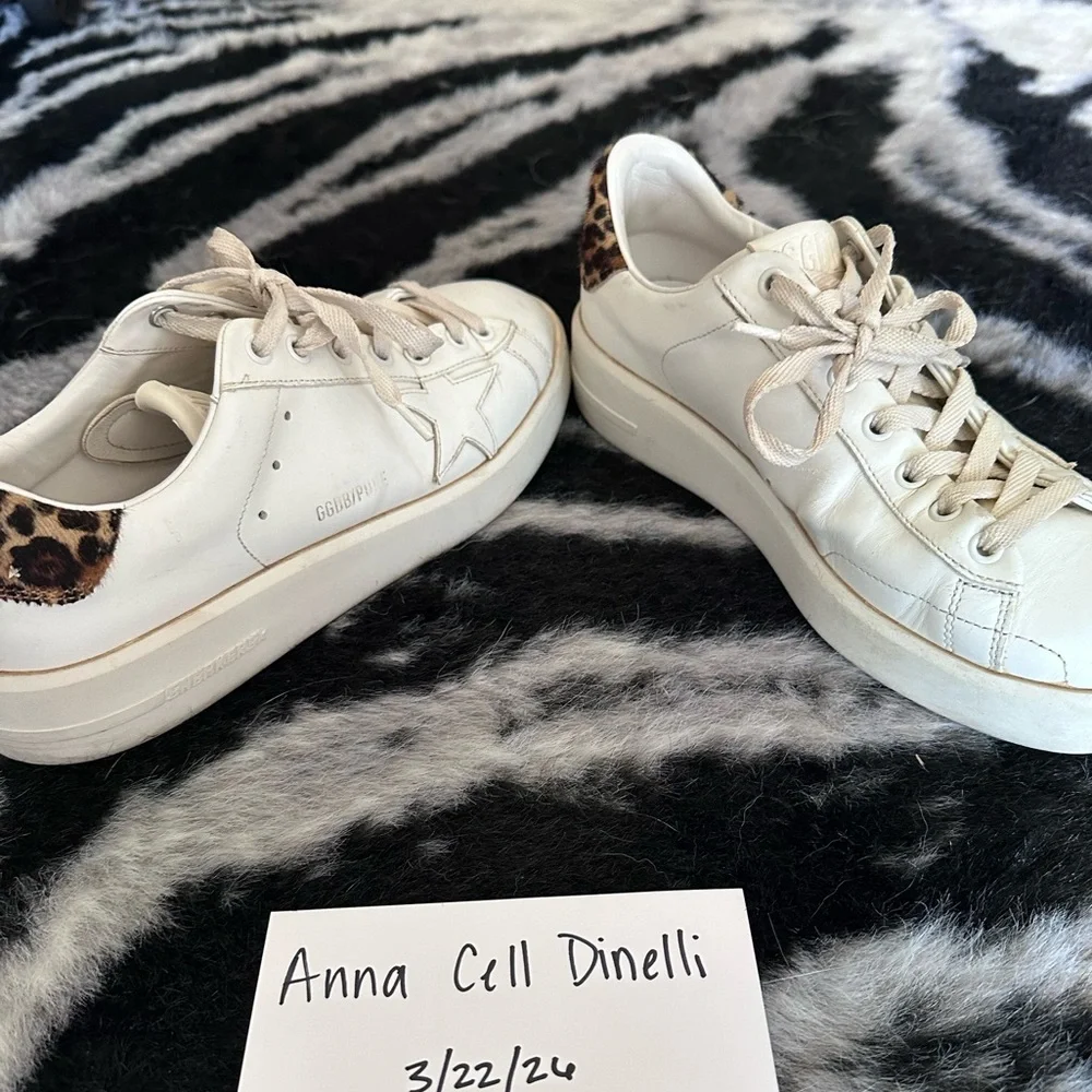 Purestar Golden Goose White Leather Sneakers with Leopard Heel Tab - Picture 4 of 8